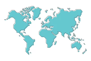Fototapeten World map with simple modern cartoon line art design © stockdevil