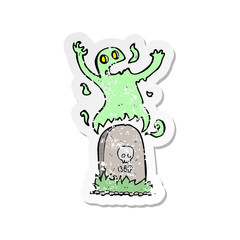 retro distressed sticker of a cartoon ghost rising from grave