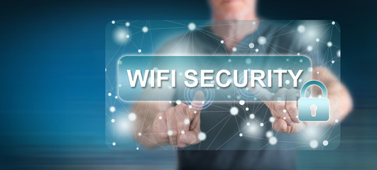 Man touching wifi security concept