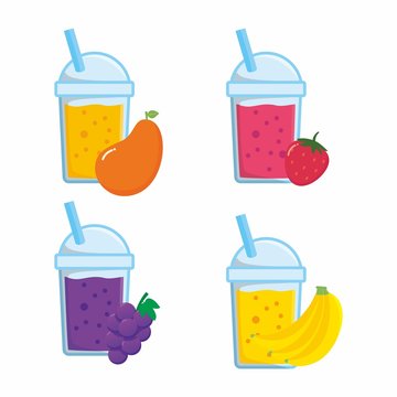 Set of juice with plastic cup on isolated background 