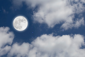 Naklejka na ściany i meble Full Moon With Cloud In Starry Night. Romantic concept.