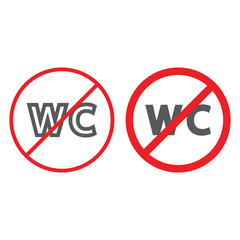 No wc line and glyph icon, prohibited and closed, no restroom sign, vector graphics, a linear pattern on a white background.