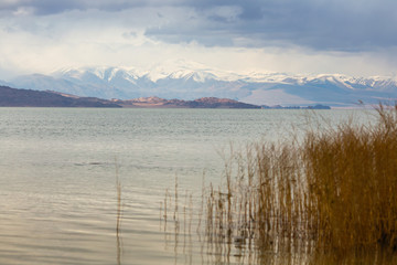 Landscape of the mountains and lake in Western Mongolia.