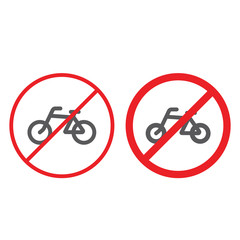 No bicycle line and glyph icon, prohibited and regulation, no cycle sign, vector graphics, a linear pattern on a white background.