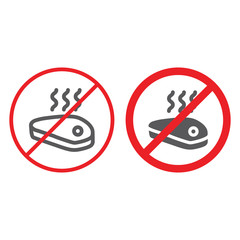 No meat line and glyph icon, prohibited and forbidden, vegetarian sign, vector graphics, a linear pattern on a white background.