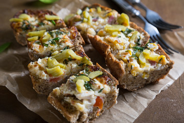 Hot sandwich on the wooden table
