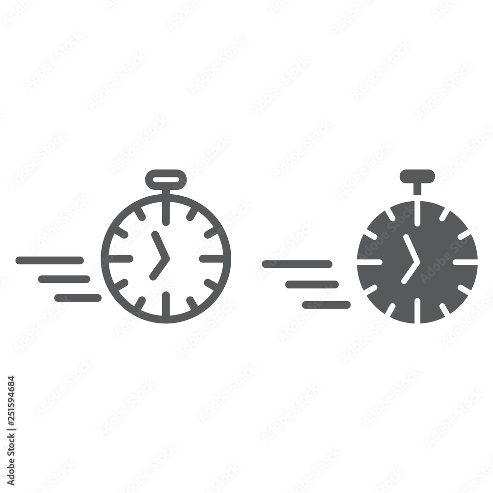 Poster fast stopwatch line and glyph icon, time and speed, timer sign, vector graphics, a linear pattern on