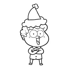 line drawing of a happy man wearing santa hat