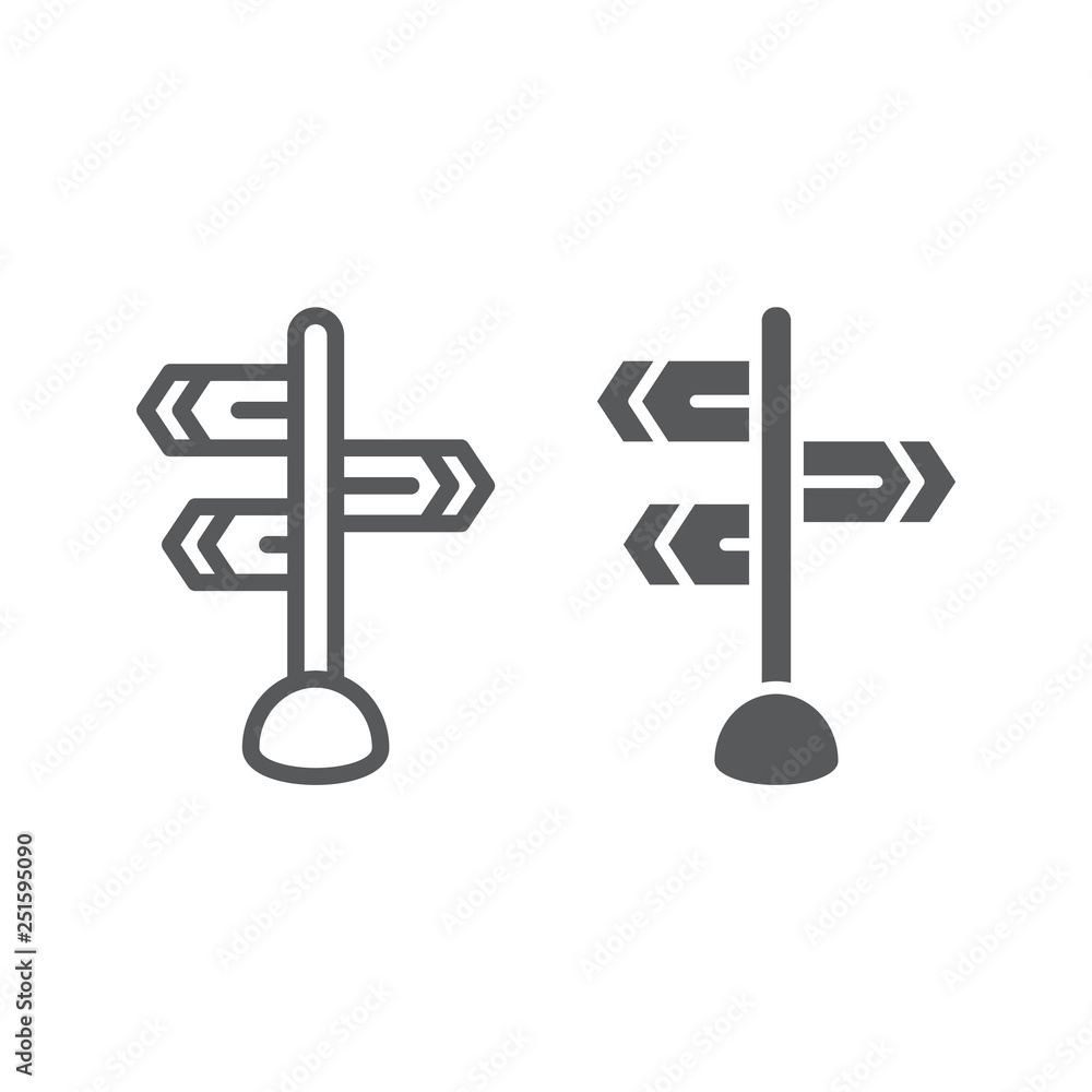 Poster signpost line and glyph icon, direction and sign, guidepost sign, vector graphics, a linear pattern 