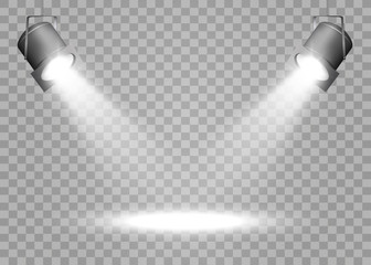 Fototapeta premium The spotlight shines on the stage.Llight from a lamp or spotlight. Lighted scene. Podium under the spotlight.