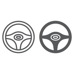 Steering wheel line and glyph icon, auto and drive, car wheel sign, vector graphics, a linear pattern on a white background.