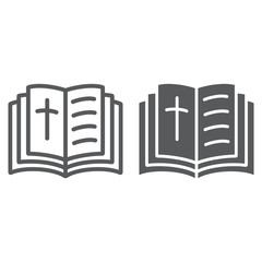 Holy bible line and glyph icon, religion and book, book with cross sign, vector graphics, a linear pattern on a white background.