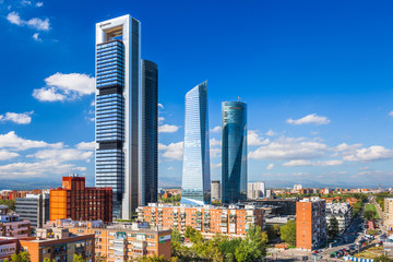 Madrid, Spain financial district skyline. - obrazy, fototapety, plakaty