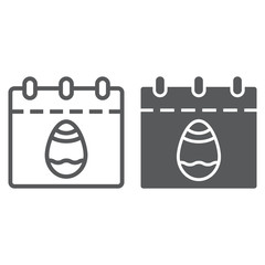 Easter calendar line and glyph icon, date and easter, easter day sign, vector graphics, a linear pattern on a white background.