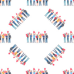 Business, teamwork and startup seamless pattern vector. Colleagues and cooperation, project and co-working, office workers in group endless texture