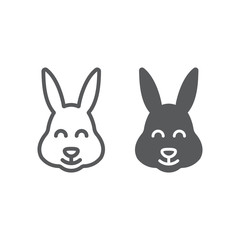 Easter bunny line and glyph icon, animal and easter, easter rabbit sign, vector graphics, a linear pattern on a white background.