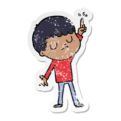 distressed sticker of a cartoon grumpy boy