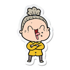 sticker of a cartoon happy old woman