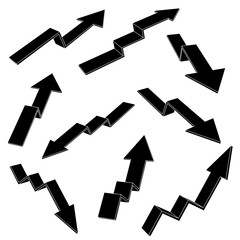 Financial indication arrows set. Black silhouette icons