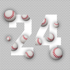 24 number twenty four, graphic white digit and creative typography with white balls on white background. Baseball balls. Baseball World Cup.