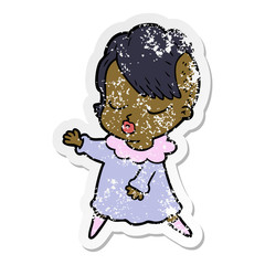 distressed sticker of a cartoon pretty hipster girl