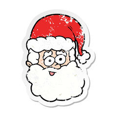distressed sticker of a cartoon santa claus