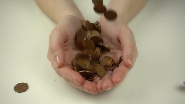 Euro coins in human hands. Economy concept.