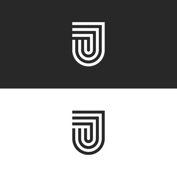 Letter J logo monogram in the form of a shield, stylish linear design initials JJJ emblem in a minimalist style