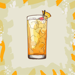 Barracuda Hard Contemporary classic cocktail with gold rum, Galliano, pineapple juice, lemon and dry wineillustration. Alcoholic bar drink hand drawn vector. Pop art isolated sketch style menu item.