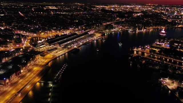 Aerial Netherlands Amsterdam June 2018 Night 30mm 4K Inspire 2 Prores  Aerial video of central Amsterdam in the Netherlands at night.