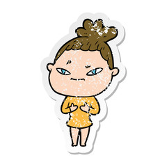 distressed sticker of a cartoon woman