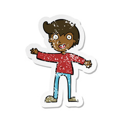 retro distressed sticker of a cartoon excited boy