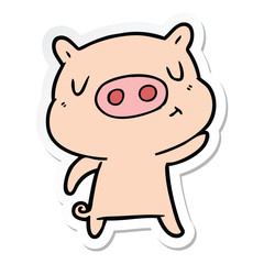 sticker of a cartoon content pig