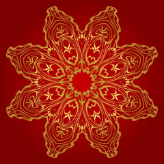 Round Floral Ornament Mandala. Vector Illustration.. For Home Decor, Interior Design, Coloring Book, Greeting Card, Invitation, Tattoo. Anti-Stress Therapy Pattern. Red, gold color