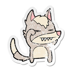 distressed sticker of a tired wolf cartoon