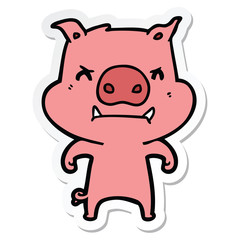sticker of a angry cartoon pig