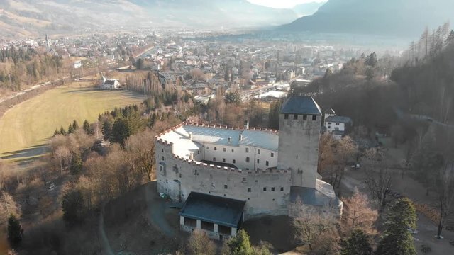 Lienz Castle aerial view in winter, Austria