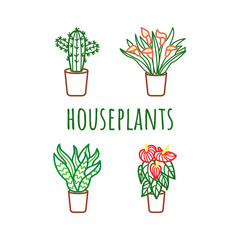 Icon set of indoor plants. Vector illustration.