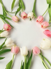 Pink and white tulips in a circle