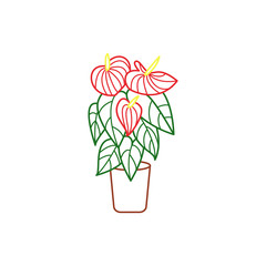 Icon Anthurium in a pot. Vector illustration.