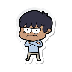 sticker of a annoyed cartoon boy