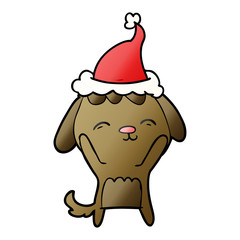 happy gradient cartoon of a dog wearing santa hat