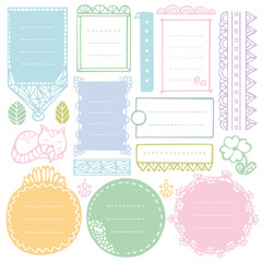 Bullet journal hand drawn vector elements for notebook, diary and planner. Doodle frames set isolated on white background. 