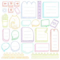 Bullet journal hand drawn vector elements for notebook, diary and planner. Doodle frames set isolated on white background. 