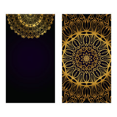 Luxury black gold color Templates Card With Mandala Design. Vector Illustration. For Visit Card, Business, Greeting Card Invitation.