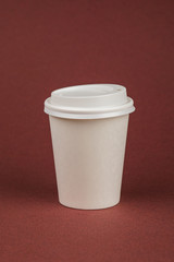 Paper coffee container with white lid. Take-away beverage container. Drink Cup template for your design