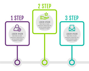 Modern and simple flat vector illustration. Infographic template with three dots, elements, squares, percentages. Designed for business, presentations, web design, interface 3 step diagrams