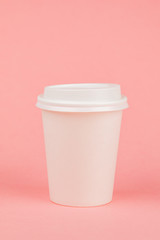 Paper coffee container with white lid. Take-away beverage container. Drink Cup template for your design