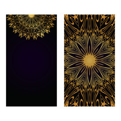 Luxury black gold color Templates Card With Mandala Design. Vector Illustration. For Visit Card, Business, Greeting Card Invitation.