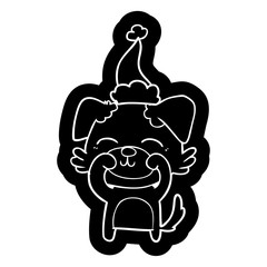cartoon icon of a dog wearing santa hat